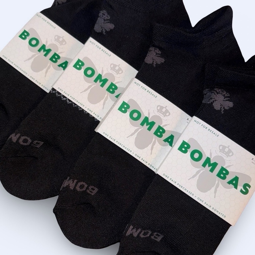 Bombas 4 pack Men's Sz XL 13.5-16 Black Ankle Socks Honeycomb Arch Support NEW